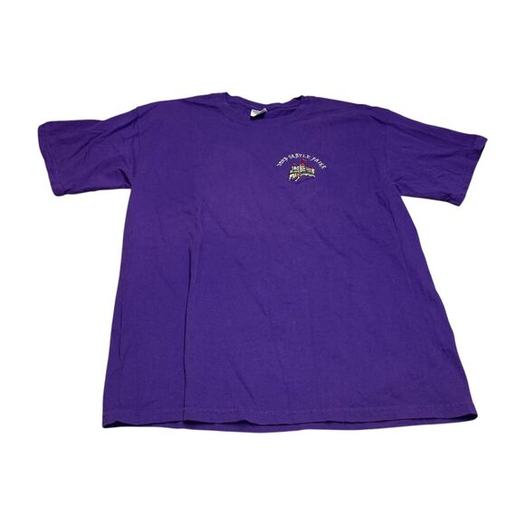 VTG TOPS CASTLE FAIRE Gildan T-Shirt Men's Large Purple Crew Neck Short Sleeve - Picture 1 of 7